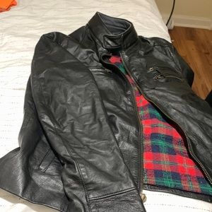 Leather jacket. Gas brand. Plaid inside
